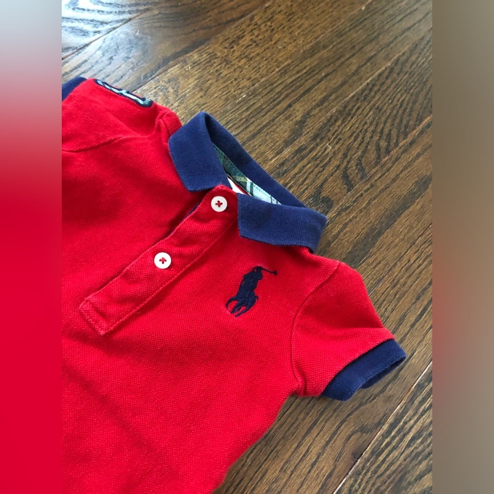Ralph Lauren Boys 3M Red/Blue Polo Collared Short-Sleeved Romper w/Embroidery - Picture 3 of 10